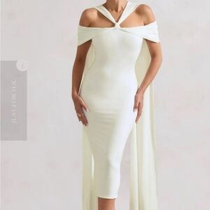 Club L London Ivory Draped Midi Dress